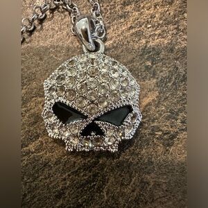Harley Davidson Bling Skull necklace with silver finish